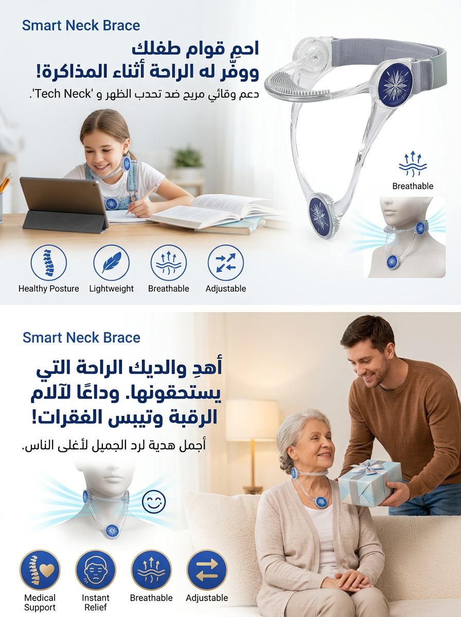 دعامة رقبة بتصميم ذكي لدعم الذقن والعمود الفقري